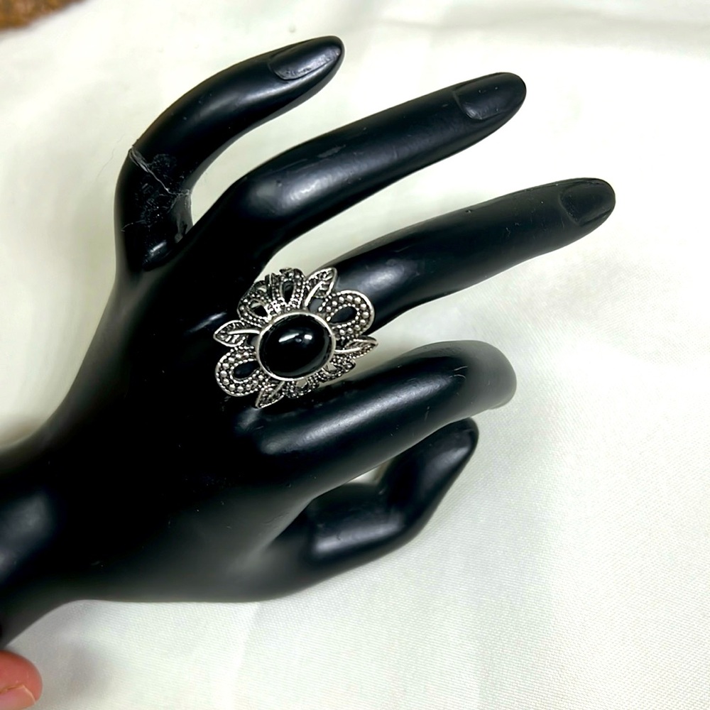 vintage stone Ring Tribal vintage retro ethnic women men silver and black #188